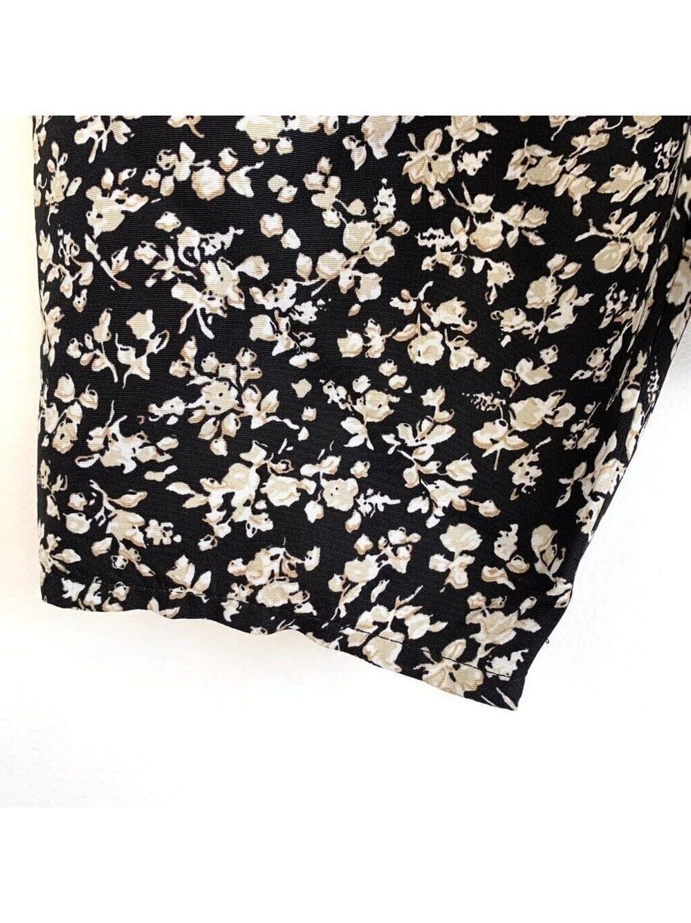 Levi's Dark Floral Cottagecore Top Puff Sleeve Square Neck Womens Large Black - Picture 5 of 12